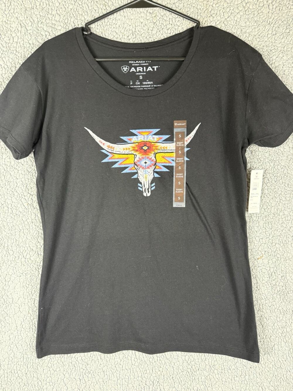 NWT Ariat Women’s Geo Skull Short Sleeve Black Tshirt Small Western Aztec
